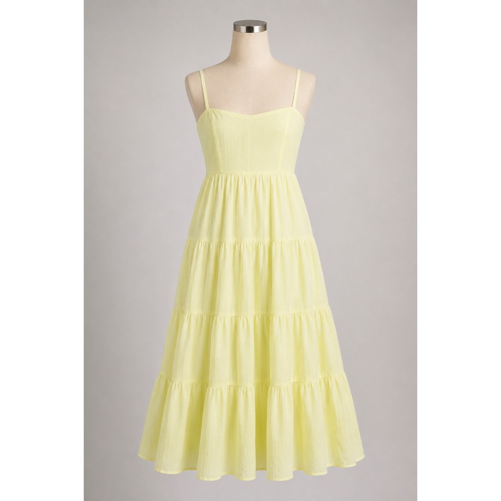 ModCloth Yellow Tiered Maxi Dress Sweetheart Neckline Smocked Back Summer Boho